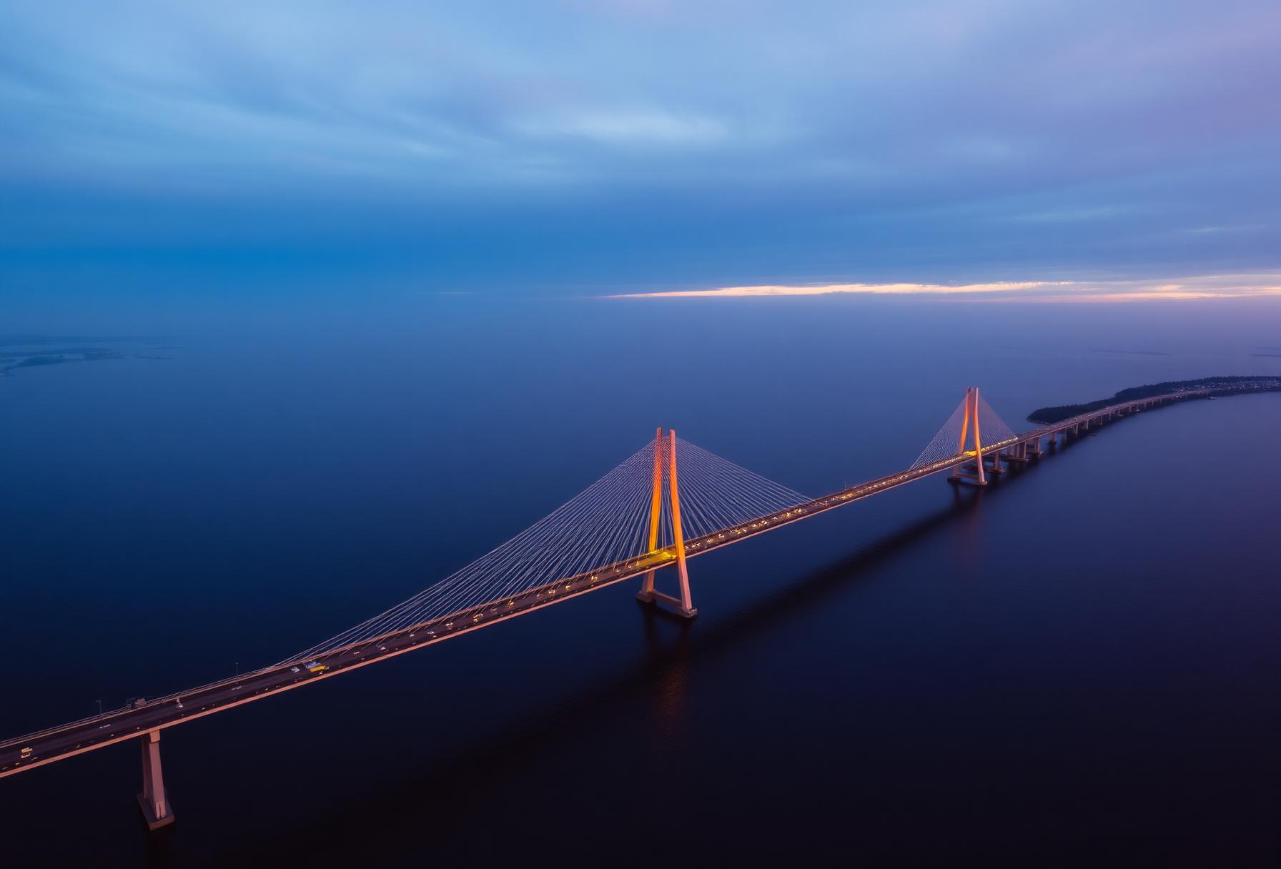 Aerial view of the Øresund Bridge connecting Denmark and Sweden
